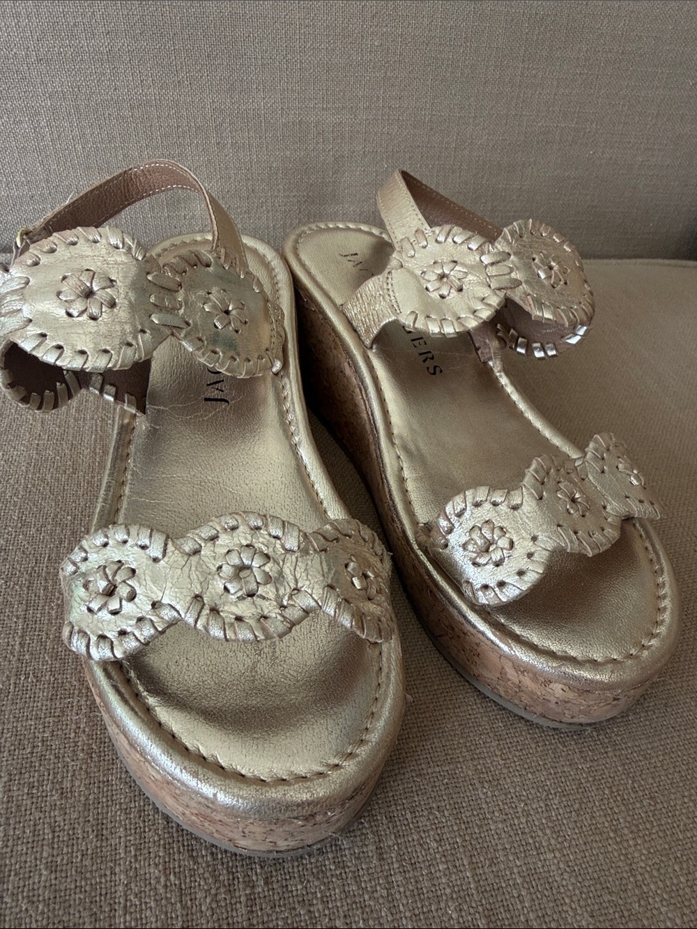 Jack Rodgers Miss Lucia Metallic Gold Wedge Sandals - Girls 3.5